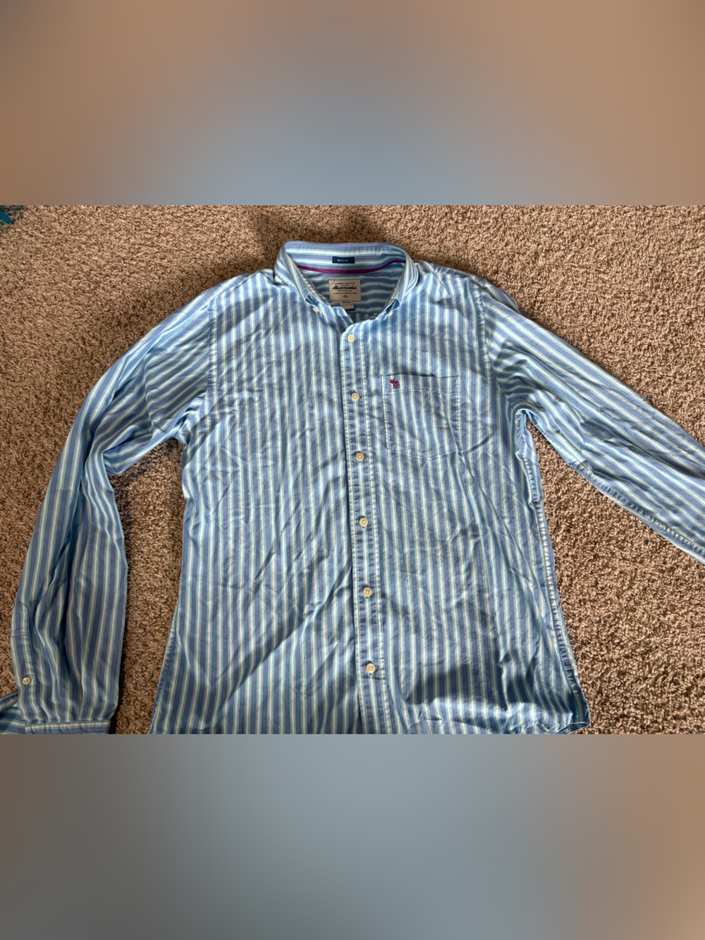 Abercrombie and Fitch Men's Light Blue & White Striped Button-Down Shirt- XL
